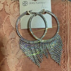 Sale!! Gift it! Daisy Fuentes Silver Hoop Earrings with Dazzling Fringe
